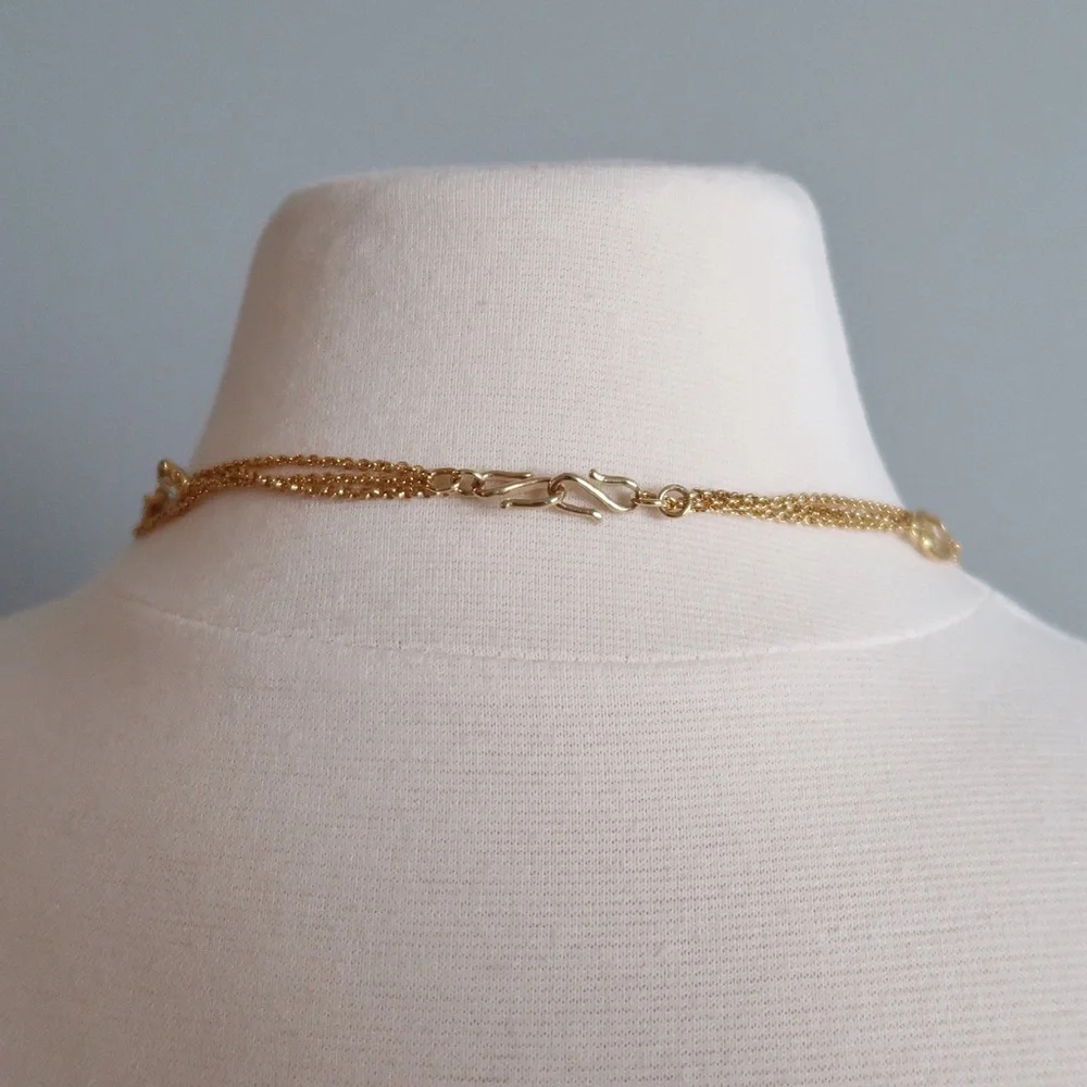 Vintage 3-Strand Gold Bazel Chain Stone Necklace - Picture 6 of 6